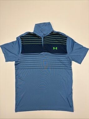 Under Armour Men's Blue and Green Striped Polo
